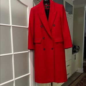 Zara Vibrant Red Double-Breasted Coat